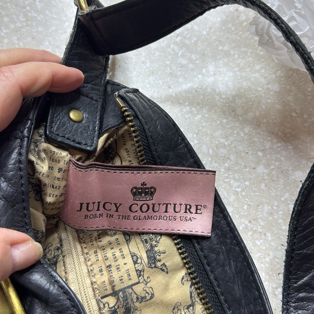 Juicy Couture 2000’s Black Leather & Chain Tassel  Purse - Picture 2 of 12